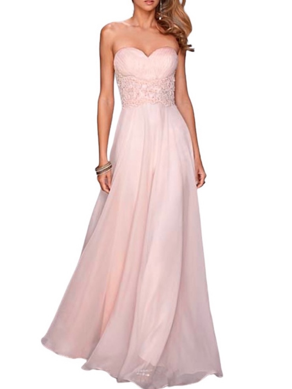 LA FEMME Blush Bead Accent Lace Waist Strapless Gown NEW Size 8 Dress